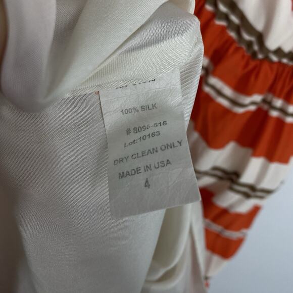 Nell Couture Silk Maxi Dress Size 4 Braided Spaghetti Strap Orange Striped - Picture 11 of 14